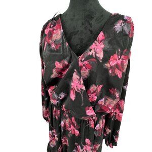 Terra Sky Tiered Wrap Maxi Dress Women Size 2x Babydoll Satin Silky Empire Waist